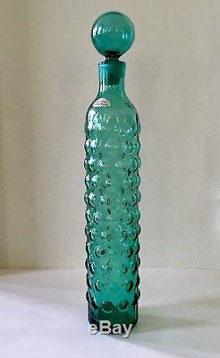 Tall Vintage Blenko Bubble Glass Decanter Bottle Signed Label