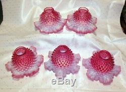 Three (3) FENTON Cranberry Opalescent Hobnail Torchier or Sconce Lamp Shades