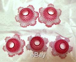 Three (3) FENTON Cranberry Opalescent Hobnail Torchier or Sconce Lamp Shades