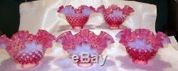 Three (3) FENTON Cranberry Opalescent Hobnail Torchier or Sconce Lamp Shades