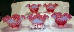 Three (3) FENTON Cranberry Opalescent Hobnail Torchier or Sconce Lamp Shades