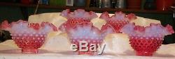 Three (3) FENTON Cranberry Opalescent Hobnail Torchier or Sconce Lamp Shades