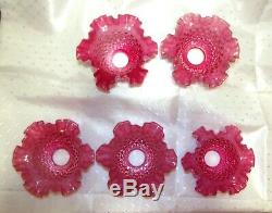 Three (3) FENTON Cranberry Opalescent Hobnail Torchier or Sconce Lamp Shades