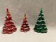 Three Fenton Art Glass Christmas Trees, 2 Amberlina red & patridge, 1 greenNOS