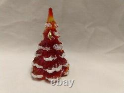 Three Fenton Art Glass Christmas Trees, 2 Amberlina red & patridge, 1 greenNOS