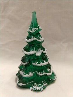 Three Fenton Art Glass Christmas Trees, 2 Amberlina red & patridge, 1 greenNOS