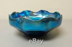 Tiffany Favrile Blue Iridescent Art Glass Scalloped Edge 7.25 Bowl