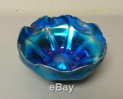 Tiffany Favrile Blue Iridescent Art Glass Scalloped Edge 7.25 Bowl