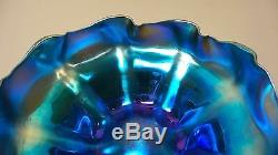 Tiffany Favrile Blue Iridescent Art Glass Scalloped Edge 7.25 Bowl