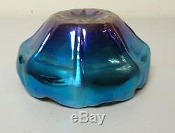 Tiffany Favrile Blue Iridescent Art Glass Scalloped Edge 7.25 Bowl