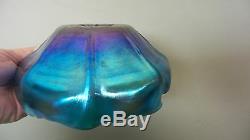 Tiffany Favrile Blue Iridescent Art Glass Scalloped Edge 7.25 Bowl