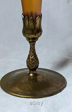 Tiffany Favrile / Studios Art Glass Vase In Bronze Base 17.5 Nouveau No Reserve