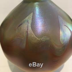 Tiffany Small Iridescent Glass Vase Bulbous Style Round
