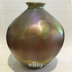 Tiffany Small Iridescent Glass Vase Bulbous Style Round
