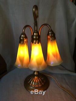 Tiffany Studios Art Nouveau Three Light Lily Lamp