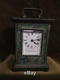 Tiffany Studios Bronze and Favrile Glass Carriage Clock, Grapevine pattern