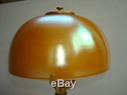 Tiffany Studios Desk Lamp With Gold Favrile Art Glass Shade Both Signed