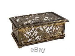 Tiffany Studios Grapevine Pattern Bronze and Brown Slag Glass Jewelry Box. C1900