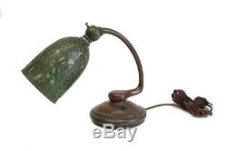 Tiffany Studios Grapevine Pattern Bronze and Green Slag Glass Desk Lamp, 19th C