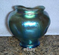 Tiffany Studios LCT Blue Favrile Iridescent Cabinet Vase Signed & With Label
