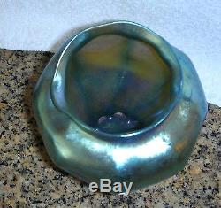 Tiffany Studios LCT Blue Favrile Iridescent Cabinet Vase Signed & With Label
