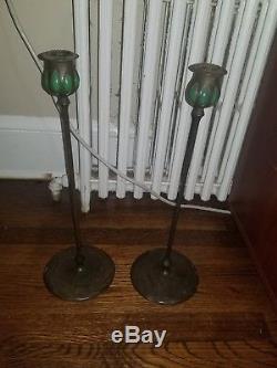 Tiffany Studios Pair Of Candlesticks 17 1/2 Inches Tall Looook No Reserve