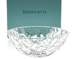 Tiffany and Co. Crystal Bowl Rock Cut Pattern 9in with Box Ice Glacier Signed