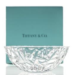 Tiffany and Co. Crystal Bowl Rock Cut Pattern 9in with Box Ice Glacier Signed