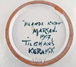 Tilgmans, Sweden. Large unique circular bowl / dish in glazed ceramics. 1957