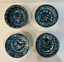 Traditional Fajalauza Spanish Granada Style Majolica 6 Bowls, Set of (4), Used