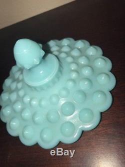 Turquoise Blue Milk Glass Fenton Milk Glass Hobnail Candy Dish with Lid