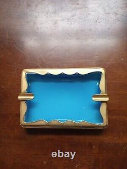 Turquoise Murano Opaline rectangular ashtray with brass trim