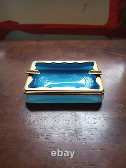 Turquoise Murano Opaline rectangular ashtray with brass trim