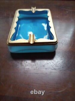 Turquoise Murano Opaline rectangular ashtray with brass trim