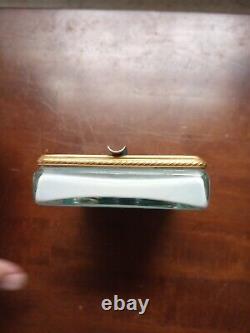 Turquoise Murano Opaline rectangular ashtray with brass trim