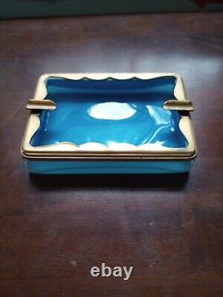 Turquoise Murano Opaline rectangular ashtray with brass trim