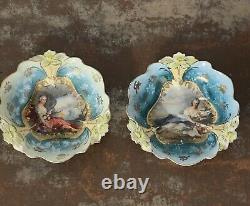 Two Antique RS Prussia Bowls Diana The Huntress & Lady Flora Reclining 5.75