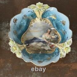 Two Antique RS Prussia Bowls Diana The Huntress & Lady Flora Reclining 5.75