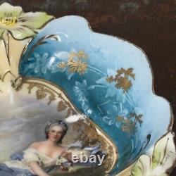 Two Antique RS Prussia Bowls Diana The Huntress & Lady Flora Reclining 5.75