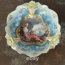Two Antique RS Prussia Bowls Diana The Huntress & Lady Flora Reclining 5.75