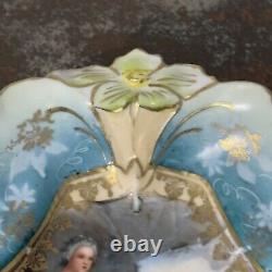 Two Antique RS Prussia Bowls Diana The Huntress & Lady Flora Reclining 5.75