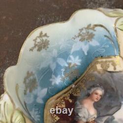 Two Antique RS Prussia Bowls Diana The Huntress & Lady Flora Reclining 5.75