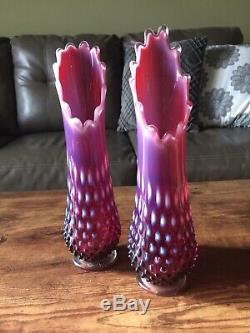 Two Fenton  Hobnail Plum Opalescent Swung Vases