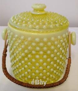 Ultra Rare Fenton Topaz Hobnail Art Glass Cookie Jar With LID And Handle