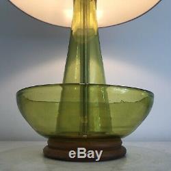 Uncommon Mid Century Art Glass Lamp by Blenko in Green with Original Finial