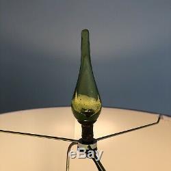 Uncommon Mid Century Art Glass Lamp by Blenko in Green with Original Finial