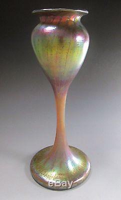 Union Glass KEW BLAS Art Glass Vase SIgned c. 1890-24 Tiffany Quezal Era 12 T