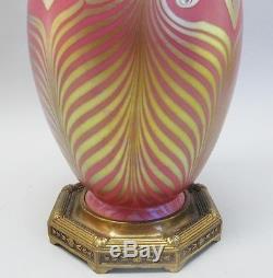 Unique & Rare 12.5 QUEZAL PINK Glass Pulled Feather Lamp Base c. 1915 antique
