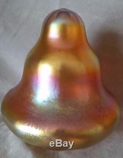 Unique Steuben Gold Aurene Twist Base And Highly Iridescent Pyramid Shade