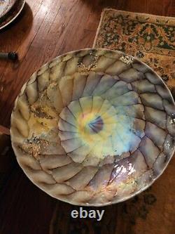 Unique Vintage Murano Of Italy Art Glass Silver Abalone Console Bowl 15 3/4. VG